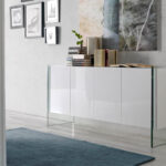 White wooden sideboard and tempered glass