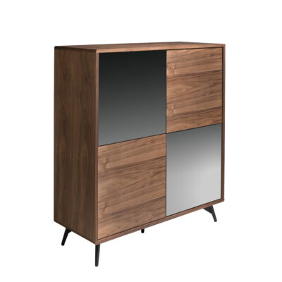 Aparador cristal negro efecto espejo, nogal y acero negro sideboard - Angel Cerda