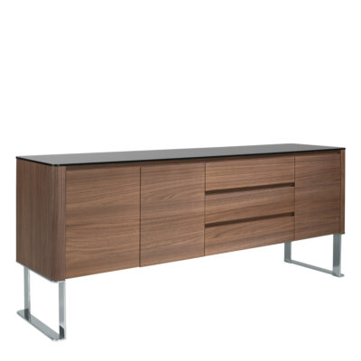 Aparador nogal, acero cromado y tapa de cristal negro Sideboard - Angel Cerda