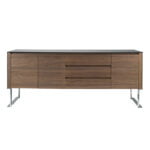 Walnut wood sideboard and Black tempered glass top