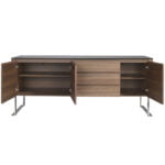 Walnut wood sideboard and Black tempered glass top