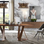 Walnut wood sideboard and Black tempered glass top