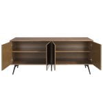 Credenza in legno di noce e ante in vetro nero a specchio