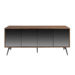 Walnut wood sideboard and black mirror glass doors