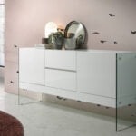 Walnut wood sideboard and tempered glass