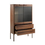 Walnut wood display cabinet and marble-effect fiberglass top