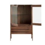 Walnut wood display cabinet and marble-effect fiberglass top