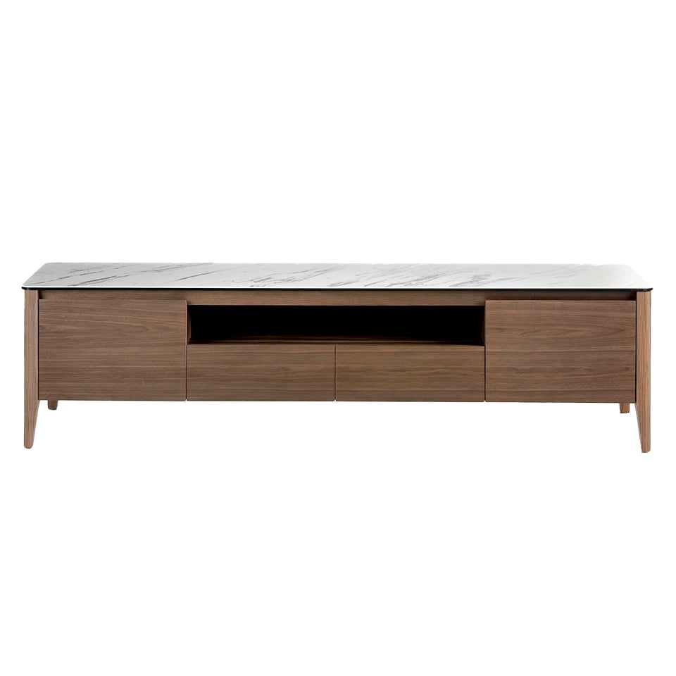 Walnut wood TV cabinet and porcelain top
