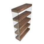 Walnut colored wooden shelf and tempered glass