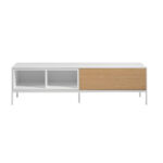 TV stand in white wood, oak and white steel