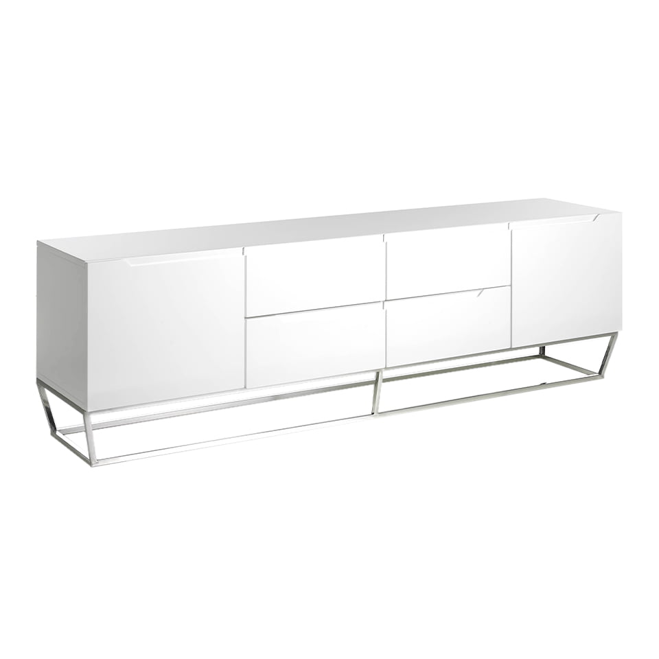 Mueble TV de madera color Blanco y acero cromado Mueble TV de madera color Blanco y acero cromado