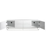 White wooden TV cabinet and chrome steel