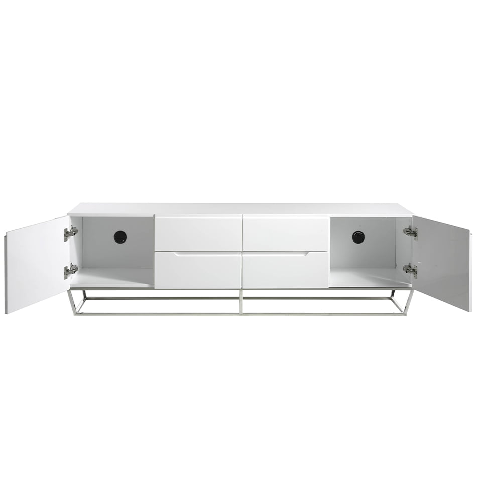 Mueble TV de madera color Blanco y acero cromado Mueble TV de madera color Blanco y acero cromado