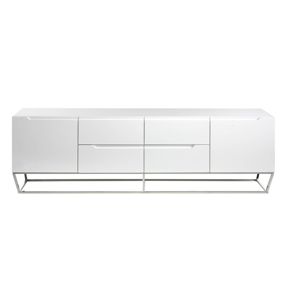 Mueble TV de madera color Blanco y acero cromado Mueble TV de madera color Blanco y acero cromado