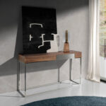 Walnut wood and chrome steel reception console