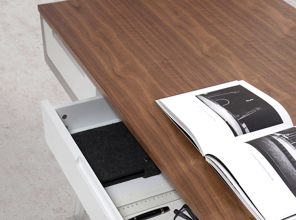 Walnut wood office desk and White fronts