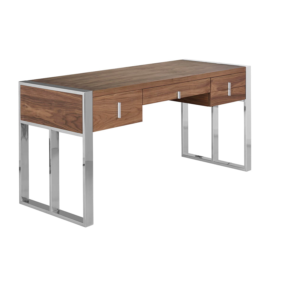 Walnut wood and chrome steel office desk