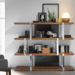 Walnut wood shelf and black translucent glass