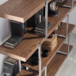 Walnut wood shelf and black translucent glass