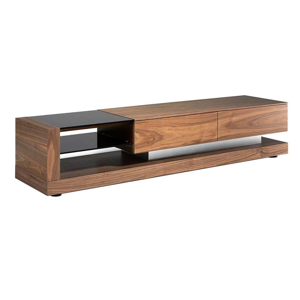 Mueble TV de madera Nogal y cristal tintado negro