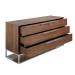Chest of drawers in walnut wood and chrome-plated steel