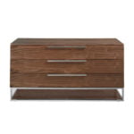 Chest of drawers in walnut wood and chrome-plated steel