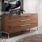 Chest of drawers in walnut wood and chrome-plated steel