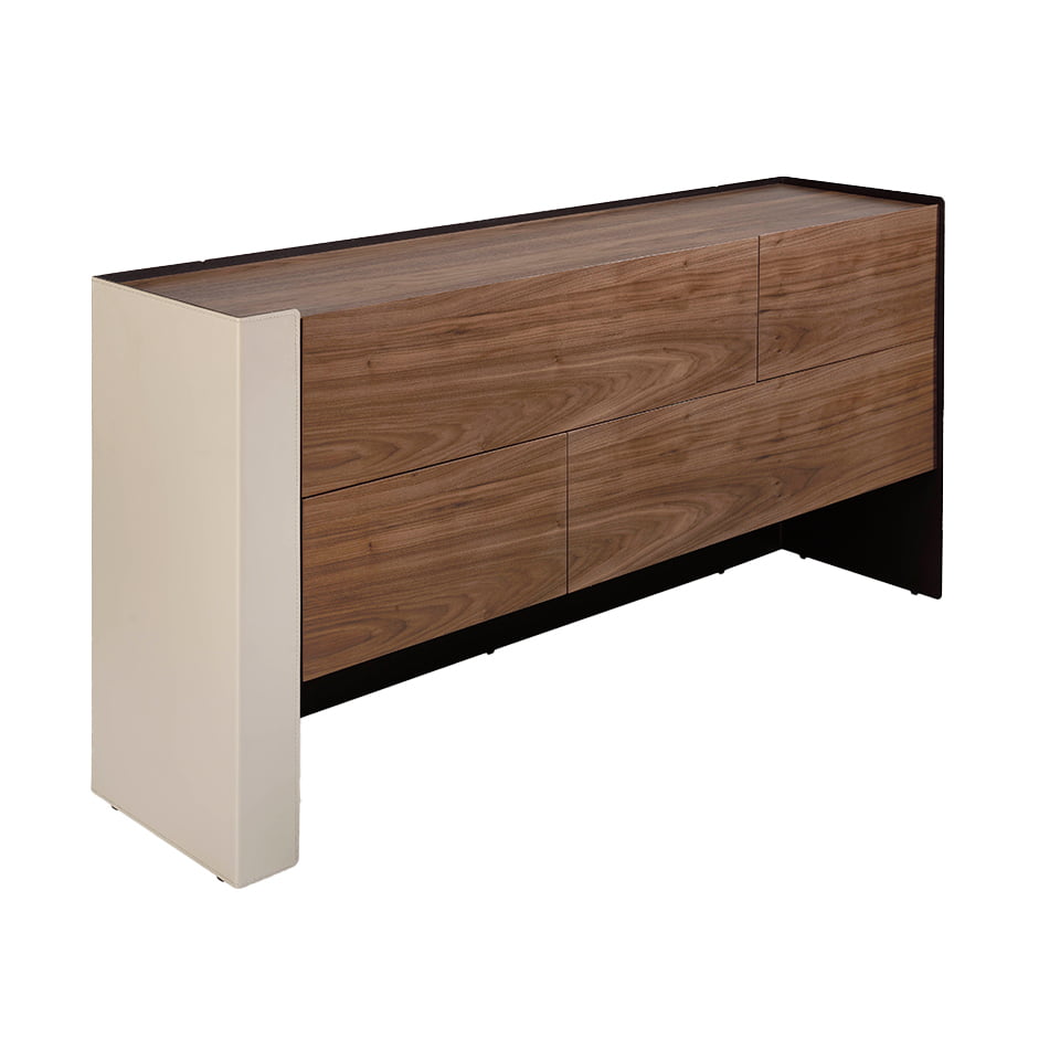 Cómoda madera nogal y piel reciclada