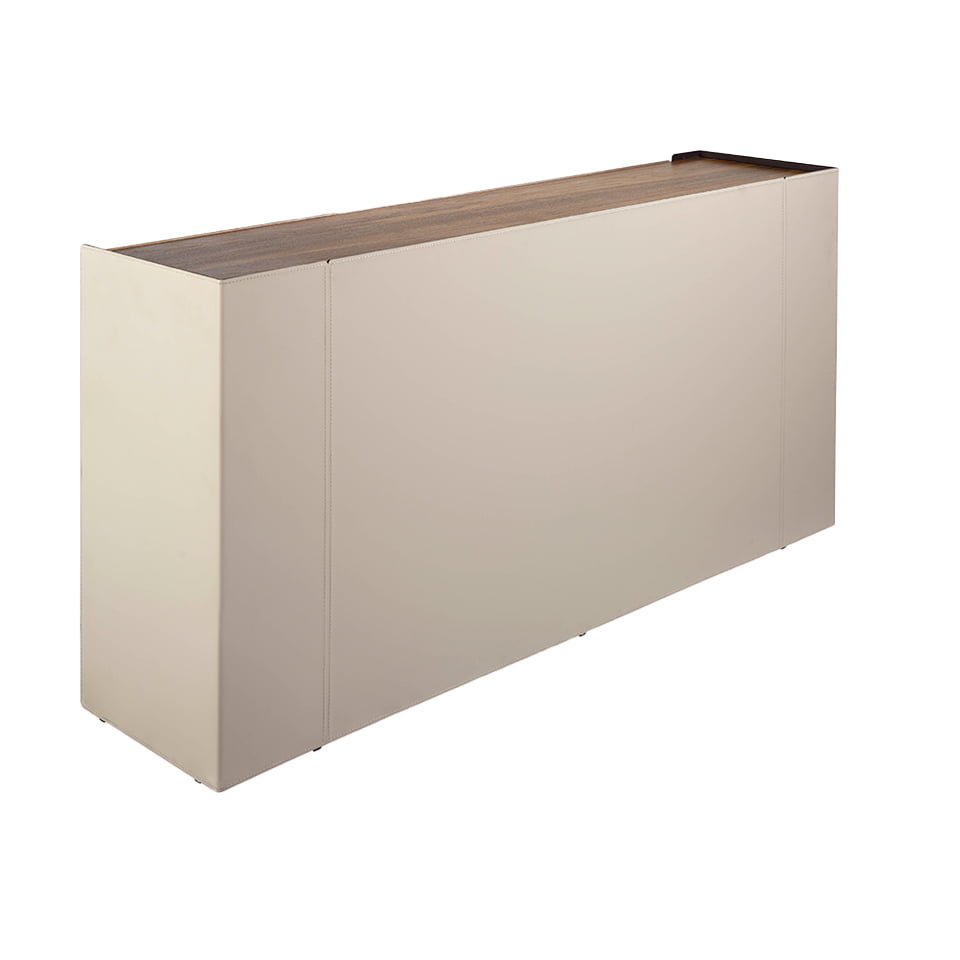 Chest of drawers in walnut wood and chrome-plated steel and recycled leather Chest of drawers in walnut wood and chrome-plated steel and recycled leather