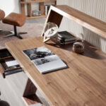 Office desk in walnut wood and black steel