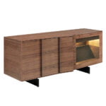 Walnut wood sideboard with interior led lighting