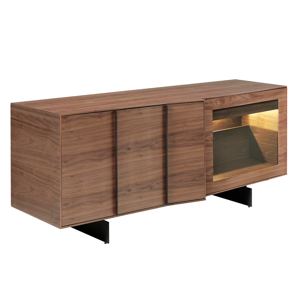 Sideboard aus Walnussholz mit LED-Innenbeleuchtung