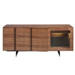 Walnut wood sideboard with interior led lighting