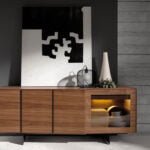 Walnut wood sideboard with interior led lighting