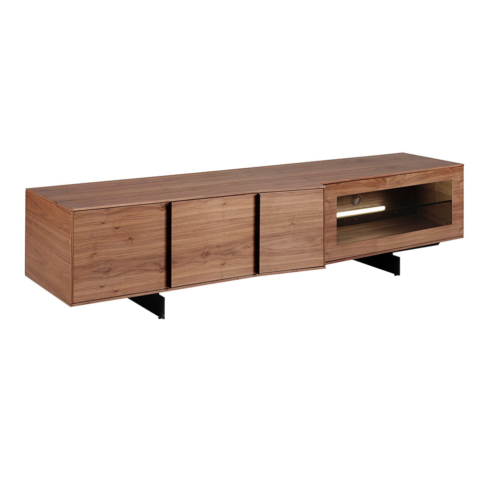 Walnut wood TV stand with interior led lighting