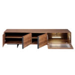 Walnut wood TV stand with interior led lighting