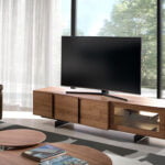 Walnut wood TV stand with interior led lighting