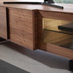 Walnut wood TV stand with interior led lighting