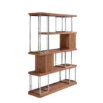 Walnut wood and chrome-plated stainless steel bookshelf