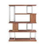 Walnut wood and chrome-plated stainless steel bookshelf