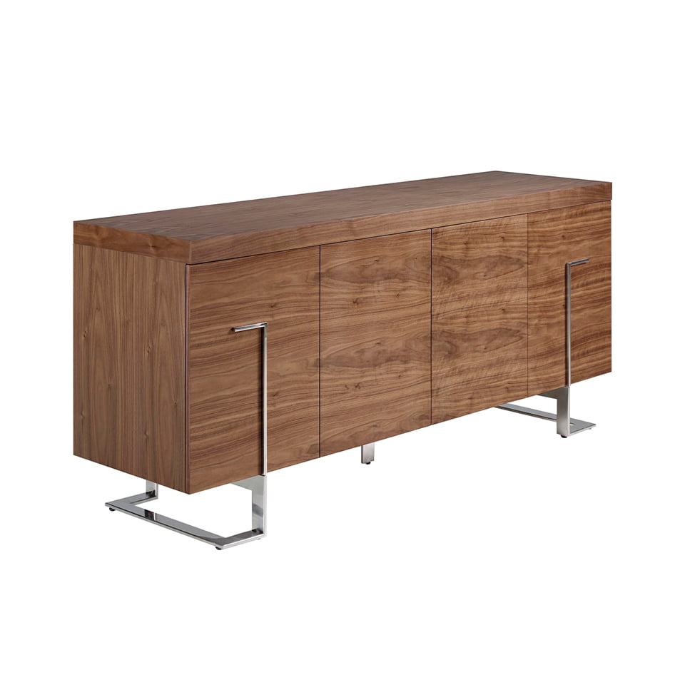 Sideboard aus Walnussholz und verchromtem Stahl