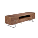 TV stand in walnut wood and chrome-plated steel