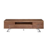 TV stand in walnut wood and chrome-plated steel