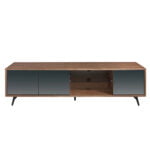 Mueble TV de madera Nogal y puertas cristal negro espejo