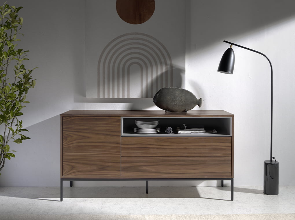 Wooden sideboard in Grey and Walnut