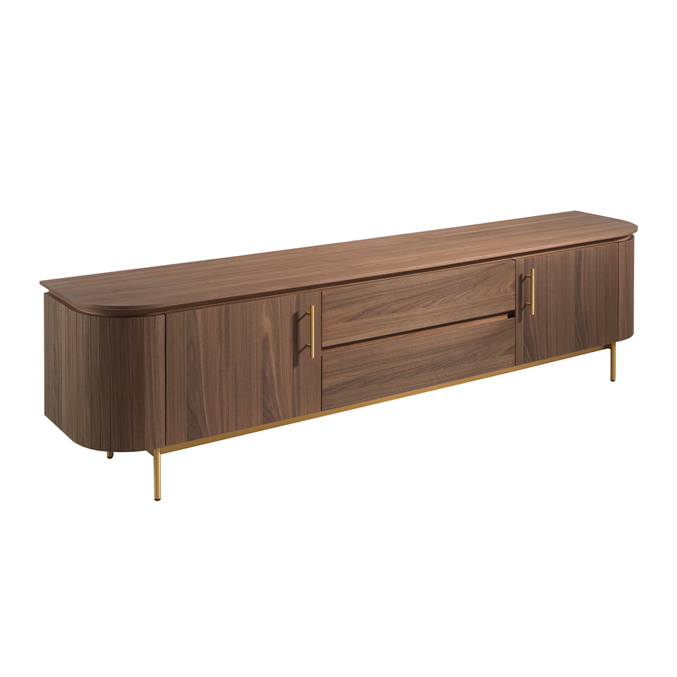 Mueble TV de madera Nogal y acero inoxidable dorado