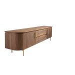 TV stand in walnut wood and golden stainless steel