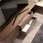 TV stand in walnut wood and golden stainless steel