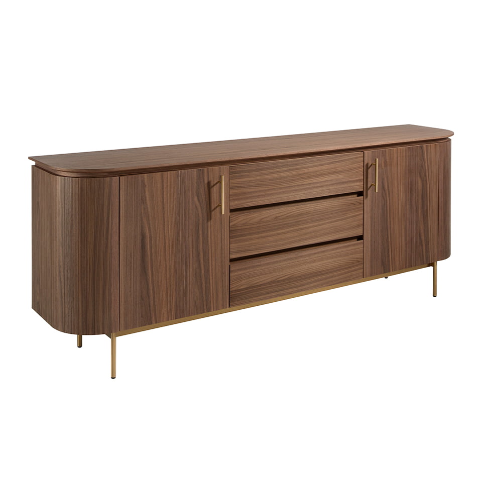 Credenza in legno di noce e acciaio dorato