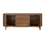 Sideboard in walnut wood and golden steel